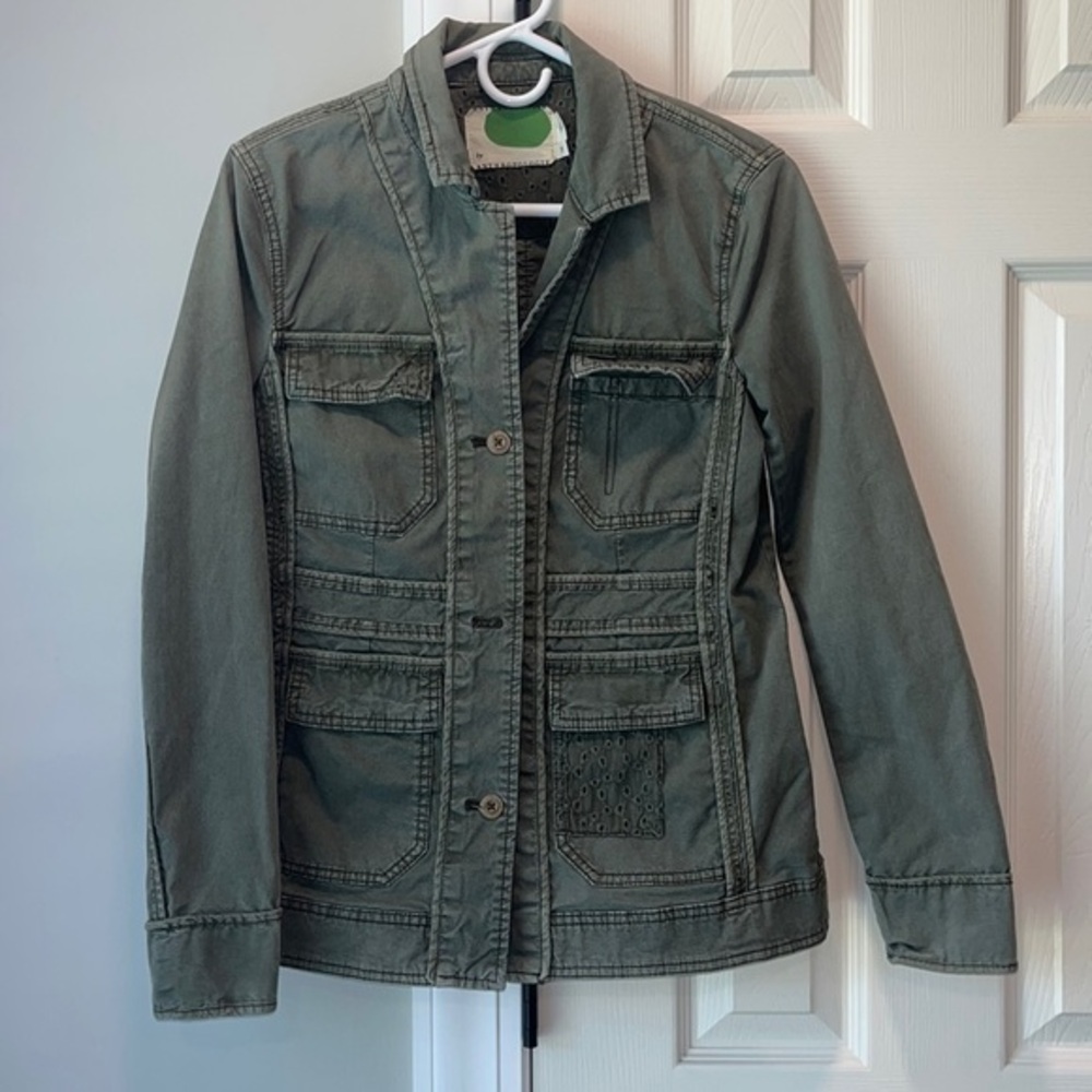 Anthropologie Military Green Button Denim Jacket